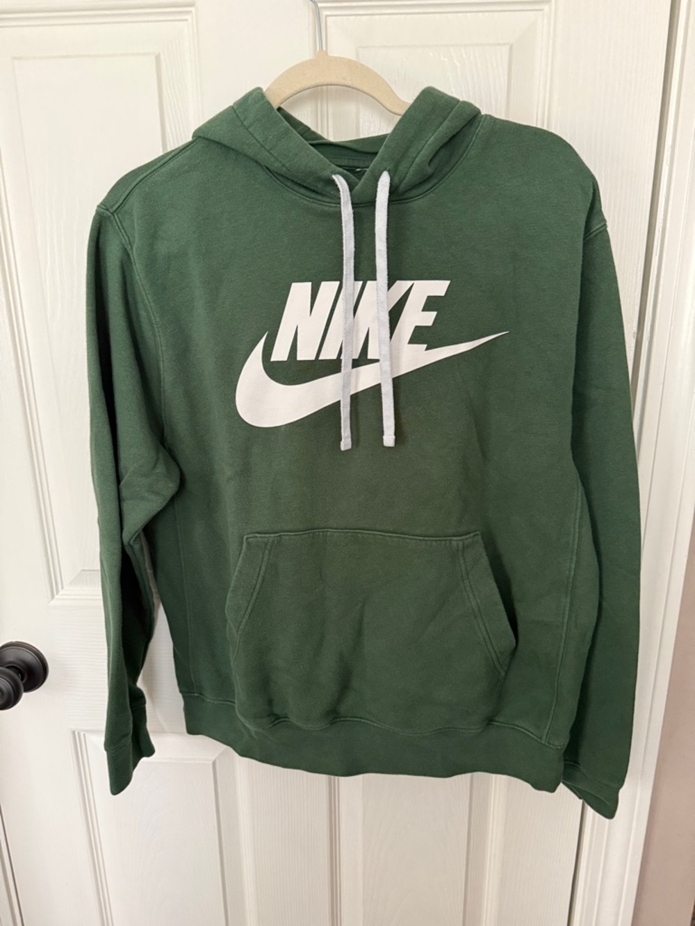 Nike Men’s Dark Green Pullover Hoodie with White Logo